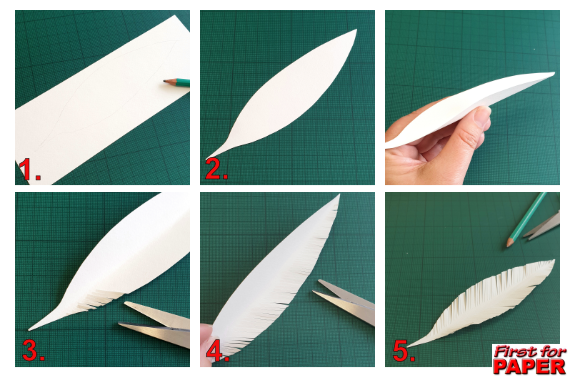 Paper craft feather tutorial images